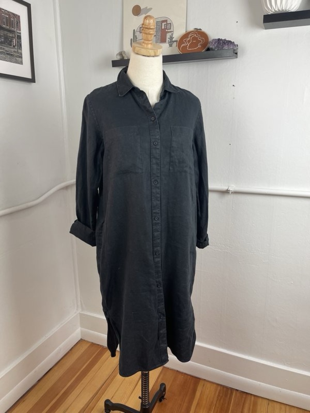 Everlane Black Linen Shirt Dress Size 14